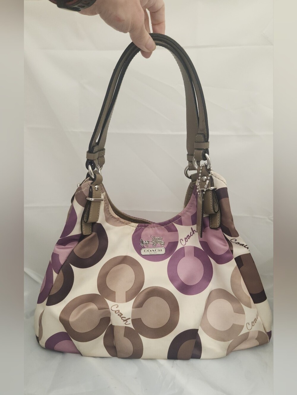 Coach Circle Signature Hobo Shoulder Bag in Purple & Taupe Great Condition!!